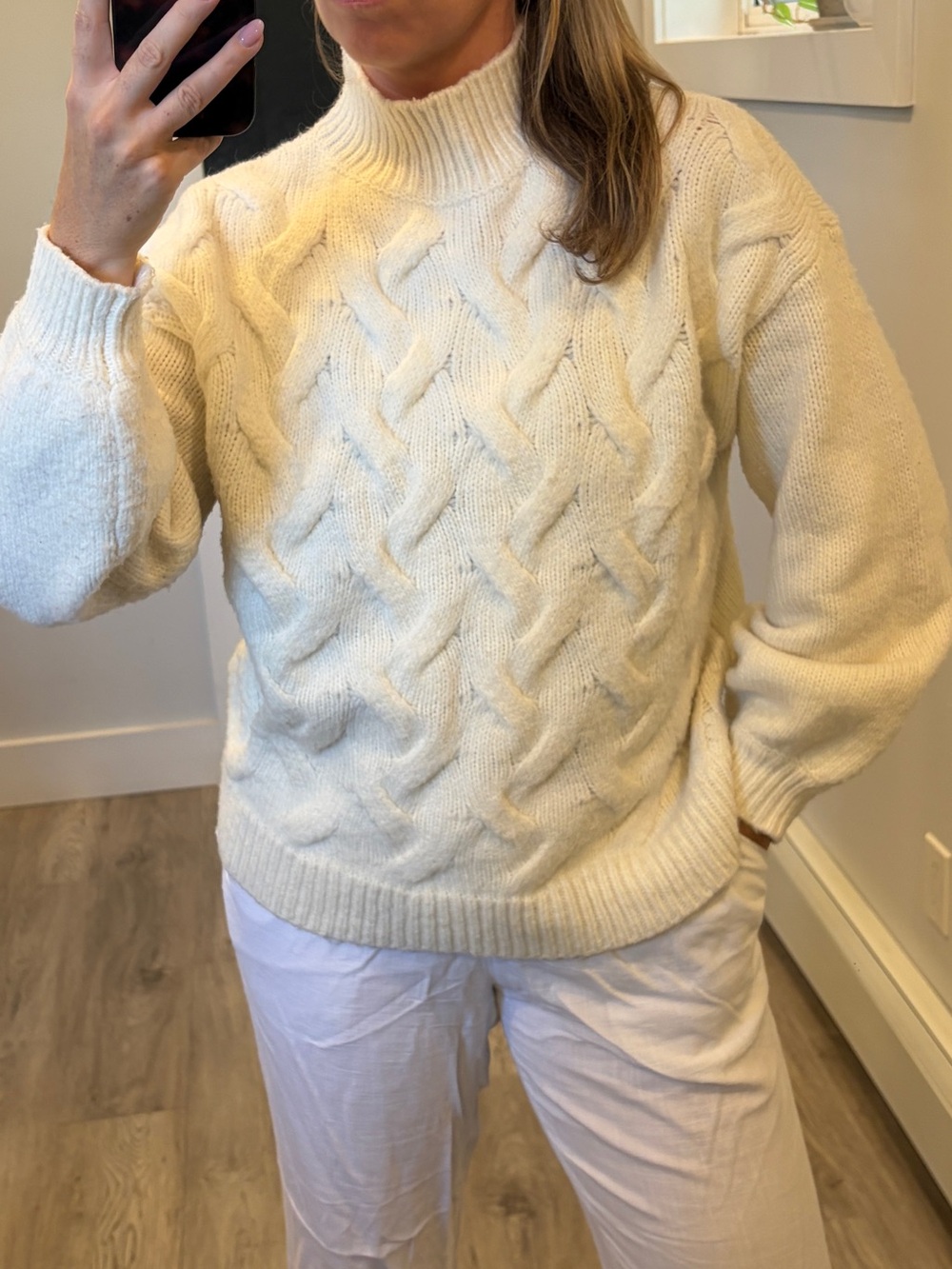 Nine West Cream Cable Knit Turtleneck Sweater